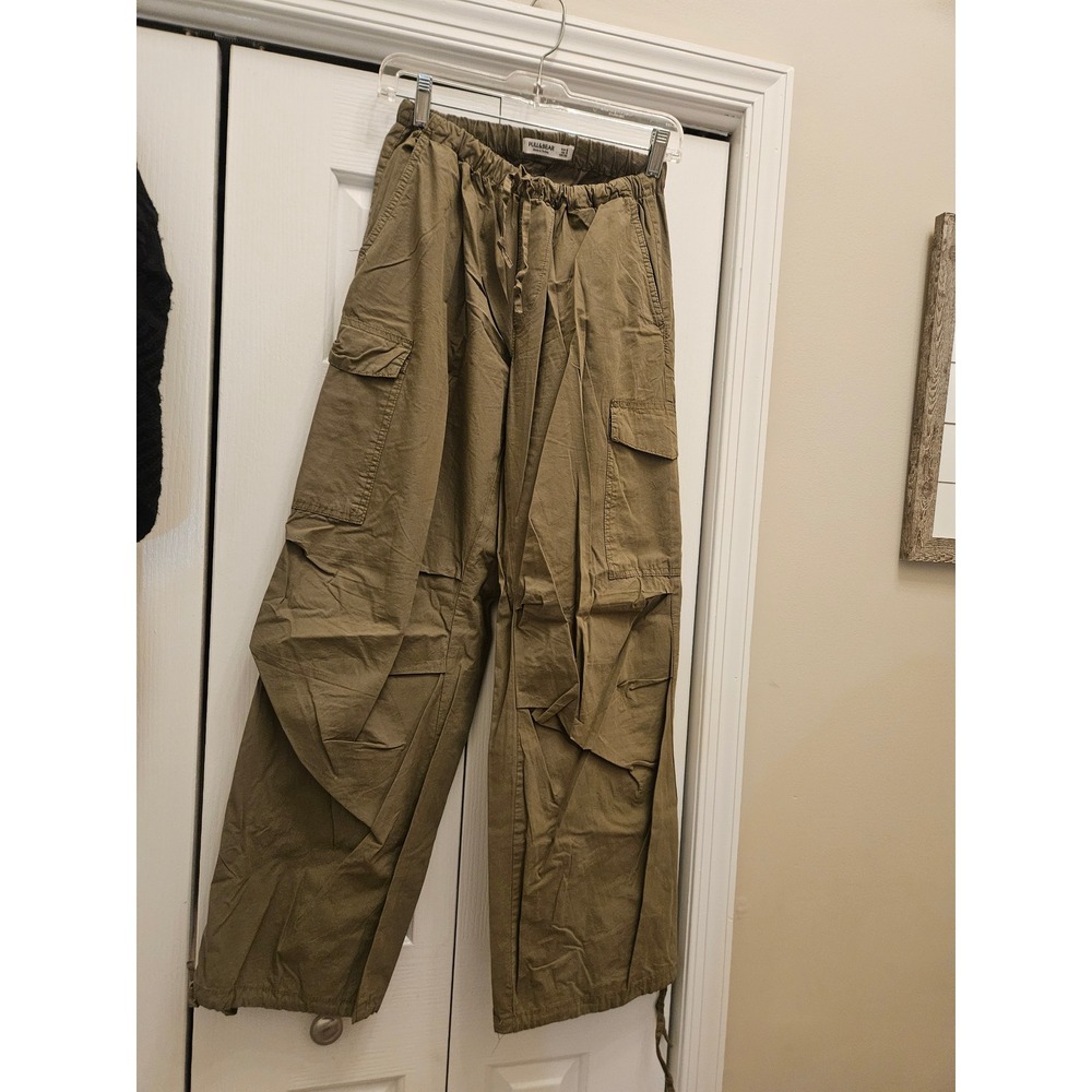 Pull&Bear Womens Olive Green Wide Leg Cargo Pants Elastic Waist Size Small
